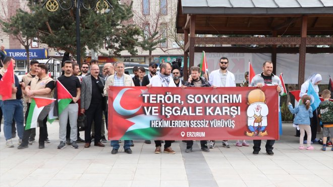 Erzurum'da hekim ve sağlık çalışanları, Gazze için 'sessiz yürüyüş' yaptı
