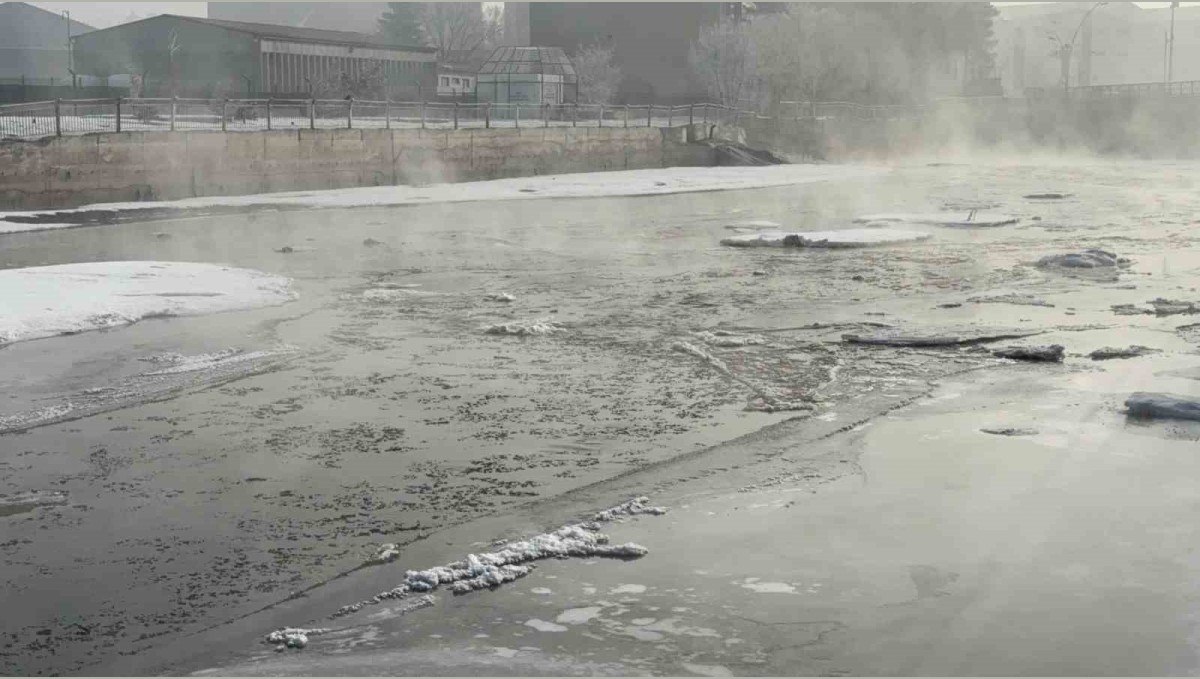 Ağrı'da dondurucu soğuklar nedeniyle Murat Nehri buz tuttu