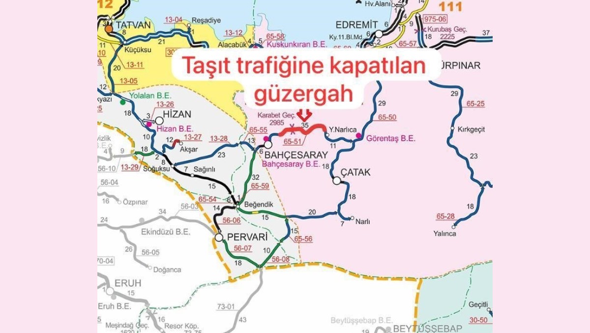 Bahçesaray karayolu yoğun kar ve tipi nedeniyle ulaşıma kapatıldı