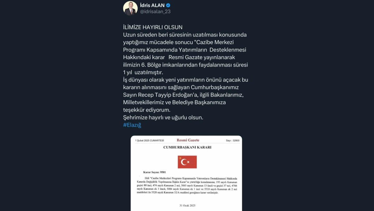 Başkan Alan müjdeyi verdi, 6 bölge teşvikleri bir yıl uzatıldı