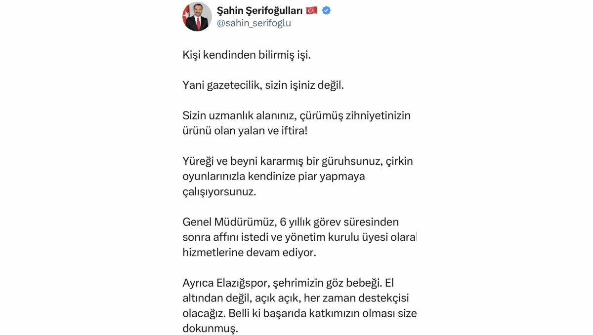 Başkan Şerifoğulları, "Genel müdürümüz, yönetim kurulu üyesi olarak hizmetlerine devam ediyor"