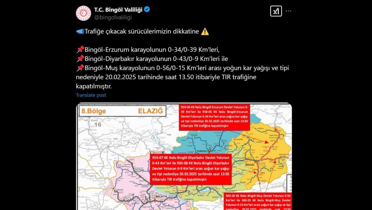 Bingöl'de kar ve soğuk hava etkisini artırdı: Tır trafiğine kısıtlama getirildi