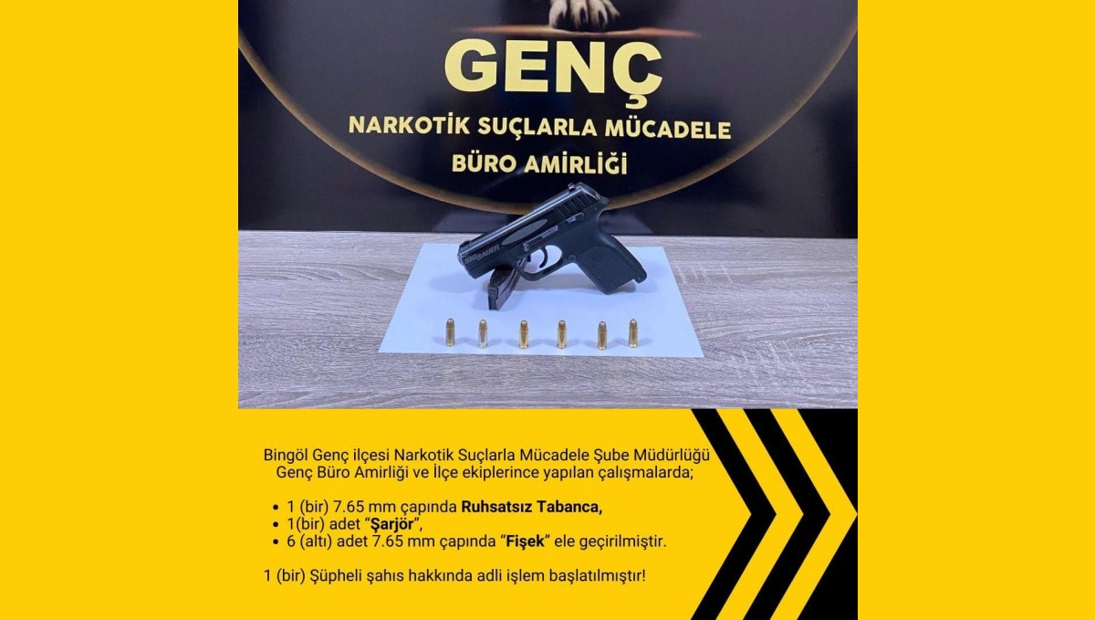 Bingöl'de ruhsatsız tabanca ele geçirildi