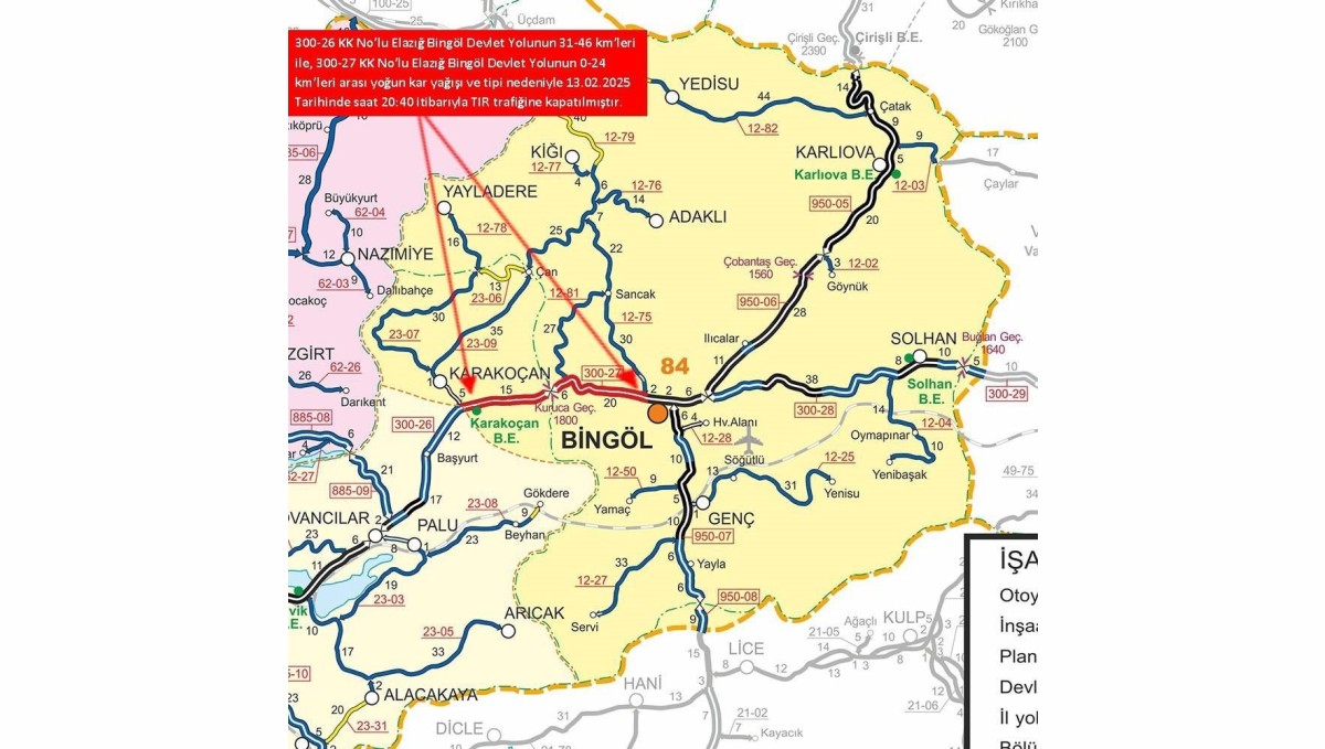 Bingöl-Elazığ yolu ulaşıma kapatıldı