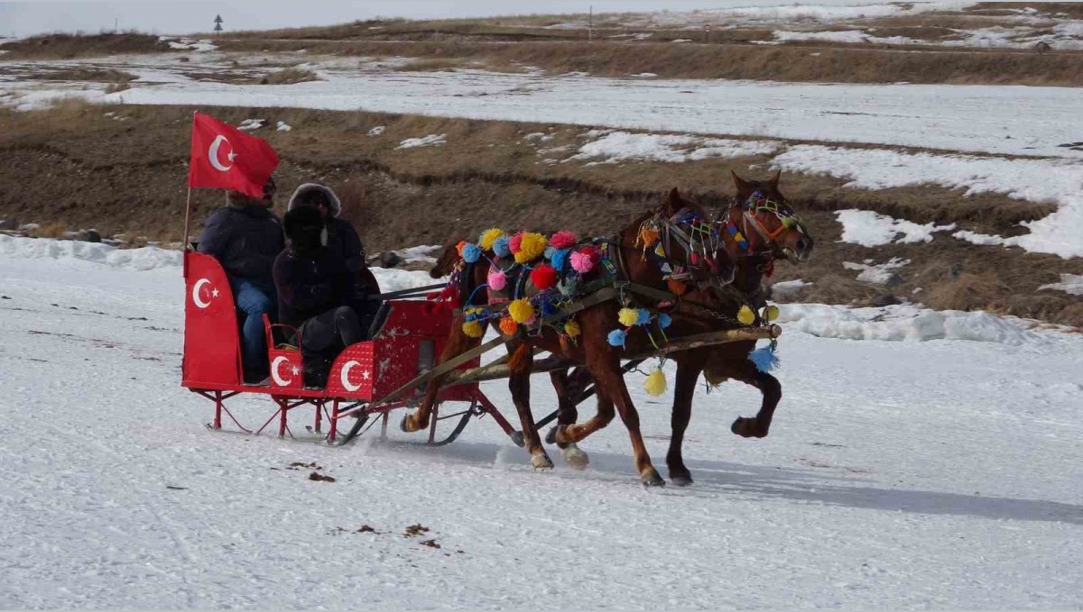 Çıldır Gölü'nde atlı kızak keyfi