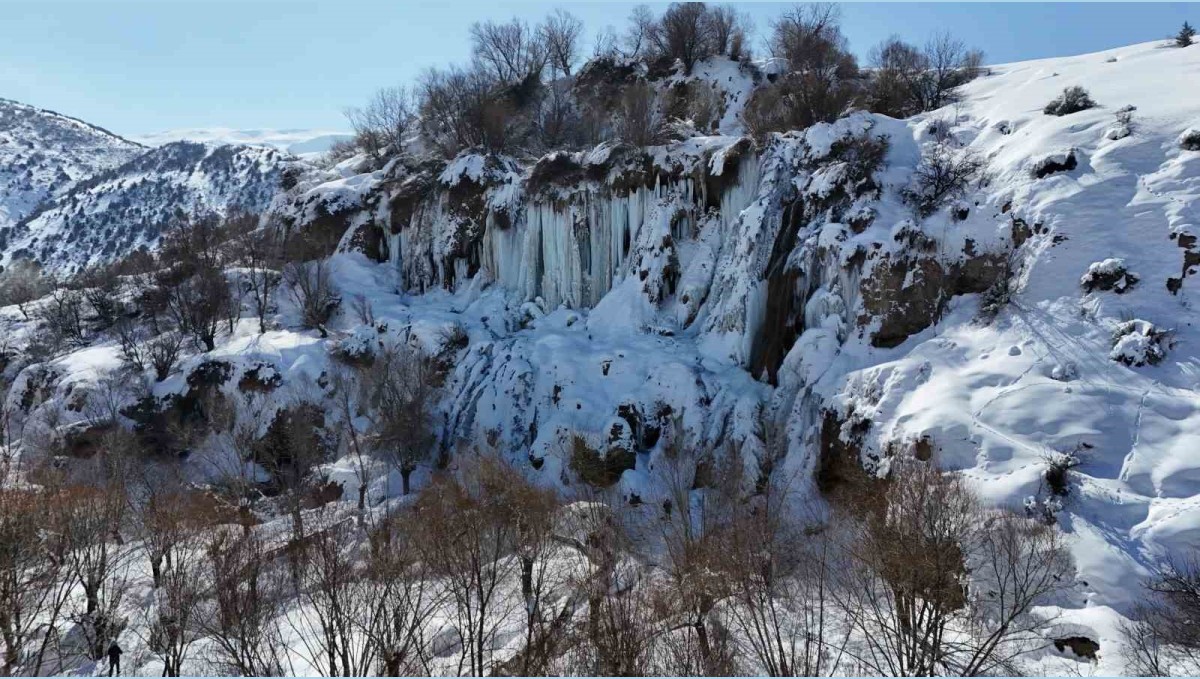 Erzincan buz kesti: Girlevik Şelalesi'nde uzunluğu 2 metreyi aşan buz sarkıtları oluştu