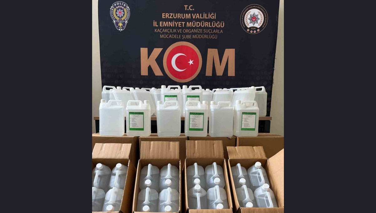 Erzurum'da 350 litre sahte etil alkol ele geçirildi