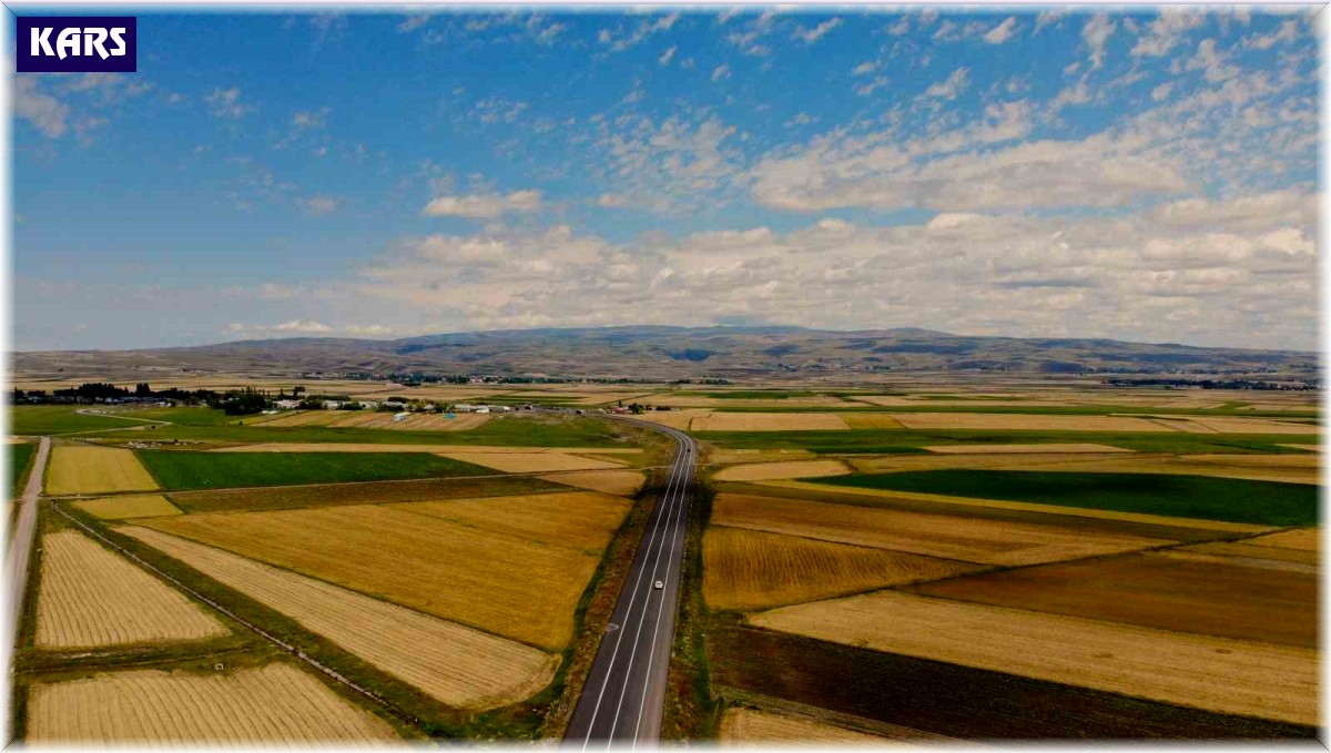 Kars'ta halı ve kilim desenine bürünmüş tarım arazileri dron ile görüntülendi