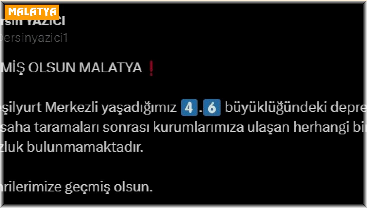 Malatya Valisi Yazıcı: "Herhangi bir olumsuzluk bulunmamaktadır"