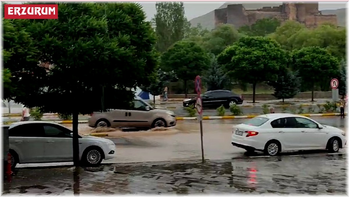 Oltu'da yağış etkili oldu, mazgallarda sular taştı