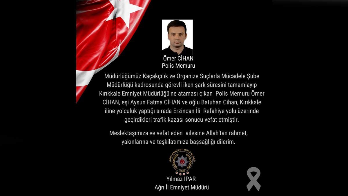 Trafik Kazasında Hayatını Kaybeden Polis Memuru ve Ailesi İçin Taziye Mesajı