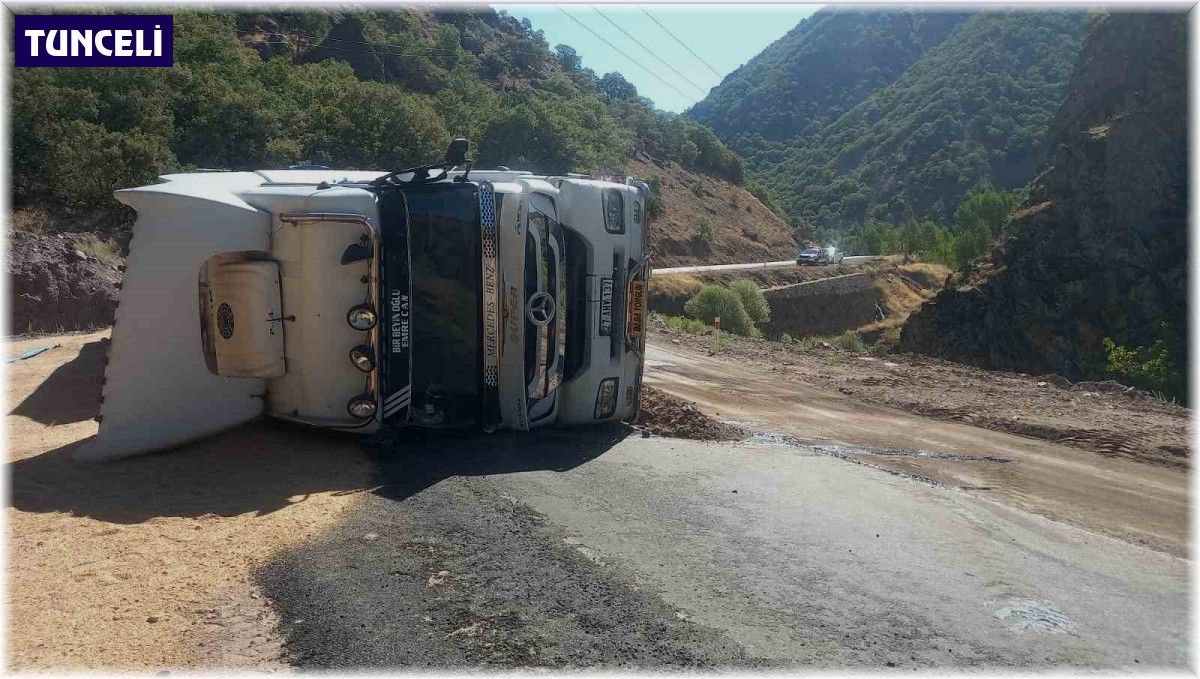 Tunceli'de, buğday yüklü tır devrildi