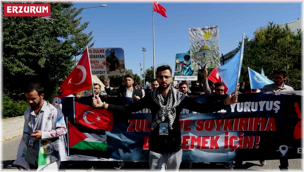 Üniversiteli gençler Erzurum'da Filistin'e destek için yürüdü