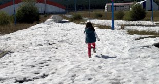 Ardahan'da gece etkili olan dolu, güneşe rağmen erimedi