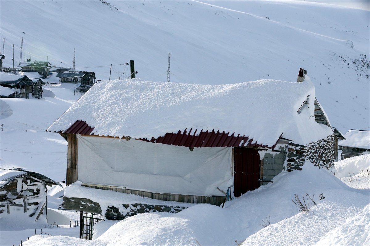 Ardahan'da yayla evleri karla kaplandı